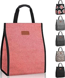Lunch Bags for Women Insulated Reusable Lunch Tote with Internal Pocket, Lunch Tote bag for Work (Pink)