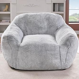 Beanbag Chair Bean Bag Chairs for Adults Bean Bags Giant Bean Bag Sofa with Spacious Cushion Bean Bag Couch with Armrest Large Bean Bag Chair with Filler for Living Room Bedroom (Light Grey)