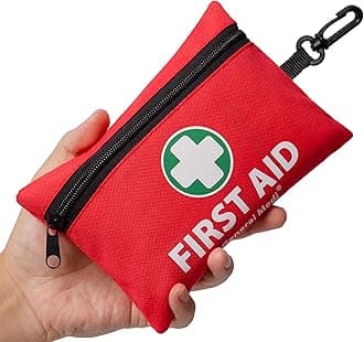 General Medi 110 Pieces Small First Aid Kit - Includes Emergency Foil Blanket, Scissors for Travel, Home, Office, Vehicle, Camping, Workplace & Outdoor (Red)