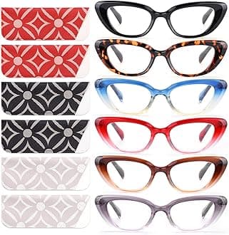 6 Pack Cat Eye Reading Glasses for Women Fashion Cute Blue Light Blocking Computer Readers Spring Hinge