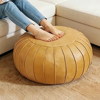 Thgonwid Handmade Storage Pouf Ottoman Foot Stool - Faux Suede Round Floor Cushion 21.6"x13" for Living Room, Bedroom, Wedding Decor, Unstuffed (Yellow)