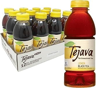 Tejava Unsweetened Black Tea PET Plastic Bottles BPA Free Non-GMO Verified 12 Pack, Lemon, 16.9 Fl Oz