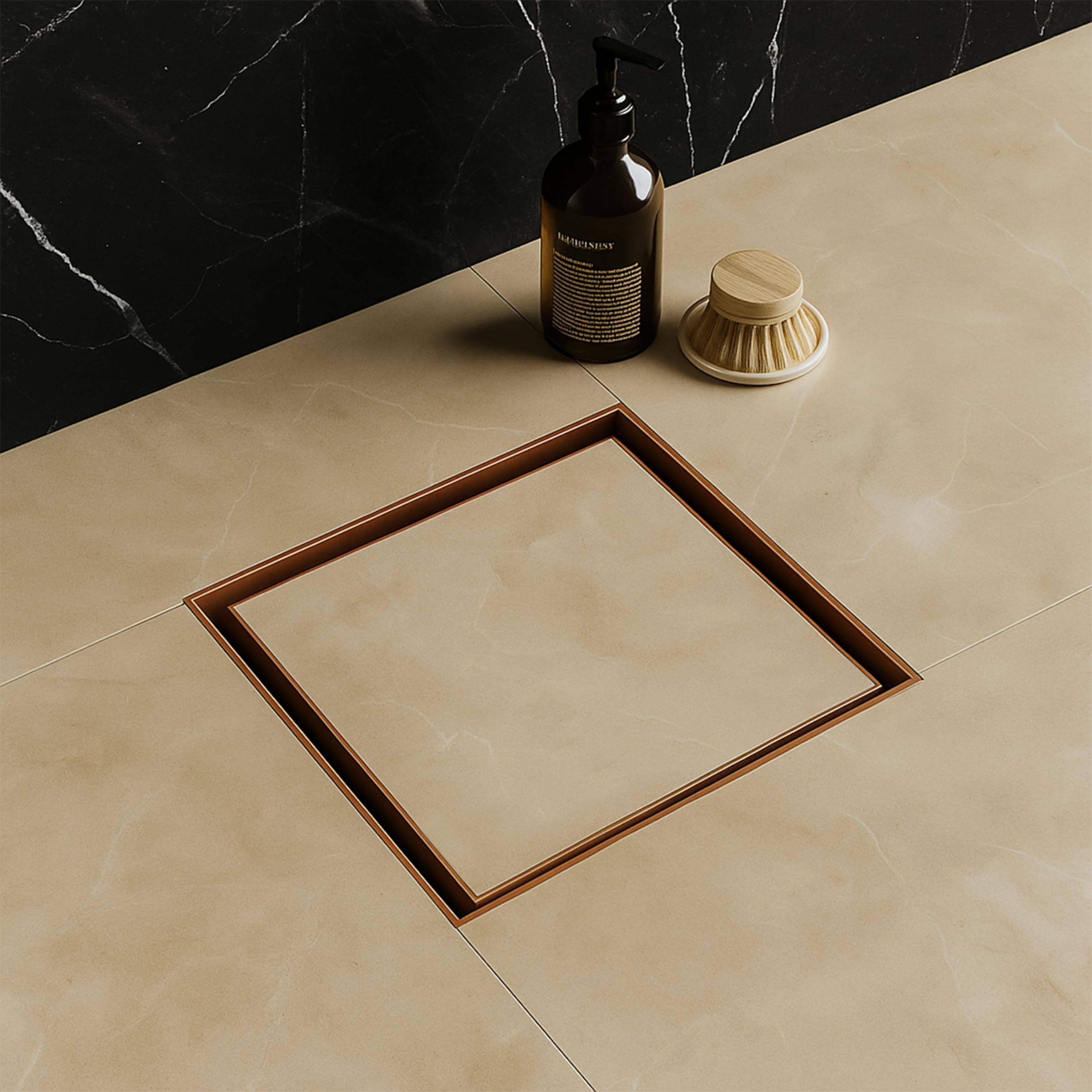 Tile Insert Floor Drain | 6 x 6 Inches | Rose Gold/Antique Copper PVD Finish | 304 Stainless Steel with PVD Coating | Drain Channel with Cockroach Trap