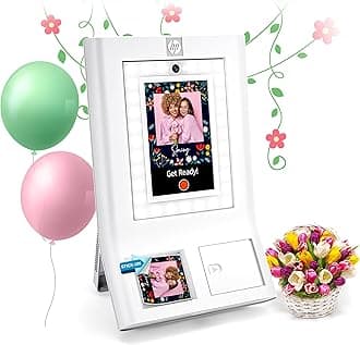 Sprocket Photo Booth Machine Instant Color Photo Printer - 10.1" Touchscreen, LED Ring Light - Customize w/250+ Fun Frames, Prints on 3x4 Zink Paper or Share via QR Code, Mobile Notify App - White