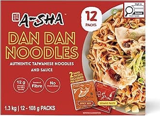 Meteor Dan Dan Noodle with Spicy Soy Sauce and Sesame Paste, 12 Packs, Gourmet Asian Taiwanese Healthy Instant Ramen Noodles