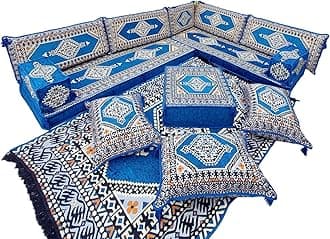 arabicsofa U Shaped Arabic Sofa Set – Royal Blue Modular Floor Seating for Guest Room