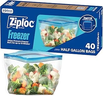 Half Gallon Food Storage Freezer Bags, Grip 'n Seal Technology for Easier Grip, Open, and Close, 40 Bags Total