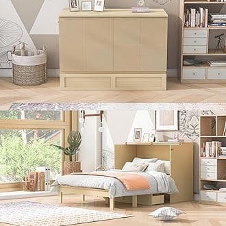 Harper & Bright Designs Queen Size Murphy Bed with USB Ports and Storage Drawer,Wood Cabinet Bed with Charging Station,Queen Storage Bed Frame,Chest Bed,Folding Wall Bed for Bedroom Guest Room,Golden