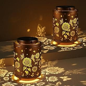 2 Pack Solar Outdoor Lanterns, Garden Decor LED Light Hanging Waterproof Solar Metal Lantern Birthday Gifts for Women Mon Grandma Sunflower Solar Lights Outdoor Decoration(Butterflies)