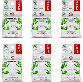 Peppermint Dental Floss 55 Yards Vegan and Non-Toxic Oral Care Boost Total Tooth & Gum Protection Clear - Pack of 6