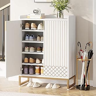 Tribesigns Shoe Cabinet with Doors, 5 Tiers Shoe Storage Cabinet for Entryway, 25 Pairs Wooden Shoe Cabinets, Modern Shoe Organizer Storage for Living Room, Bedroom, Hallway, Closet, White