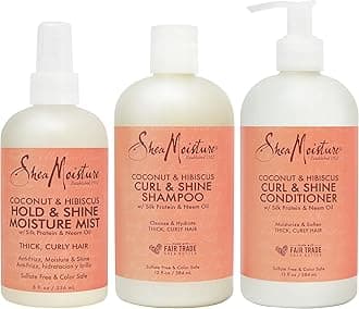 SHEA MOISTURE and Define Shampoo, Conditioner, and Curl and Shine Mist for Curly Hair Care Coconut and Hibiscus with Butter and Coconut Oil