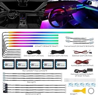 Dreamcolor Acrylic Interior Car LED Strip Light with Wireless APP, RGB 18 in 1 with 175 inches 600 LEDs Fiber Optic Car Ambient Lighting Kits, Dual zone Sound Active Function LED Strip for Car