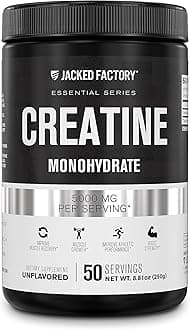 Jacked FactoryCreatine Monohydrate Powder 250g - Creatine Supplement for Muscle Growth, Increased Strength, Enhanced Energy Output and Improved Athletic Performance 50 Servings, Unflavored