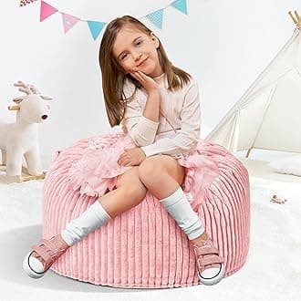 Hobestluk Bean Bag Chairs 2.5FT Bean Bag Chair with Memory Foam Filled & Stripe Plush Cover Small Bean Bag Chairs for Playroom, Living Room, Bedroom (Pink)