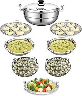 Stainless Steel Triple 3-layer bottom Multi Kadai Idli maker with 7 plate - Induction Base Idli Maker Multi Kadai Idli Steamer Idli Cooker momo steamer | 2 Mini Idli | 2 Idli | 2 Dhokla | 1 Momo steamer plate