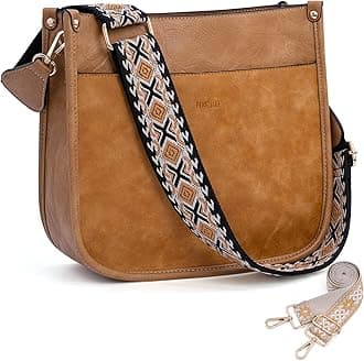 HKCLUF Crossbody Bags for Women Trendy Vegan Leather Hobo Handbags With 2PCS Adjustable Guitar Strap Shoulder Bucket Bags