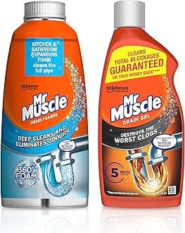 Mr Muscle Power Cleaning Bundle: Heavy Duty Gel (500ml) + Foamer (500ml), Fast-Acting Unblocker, Eliminate Odour