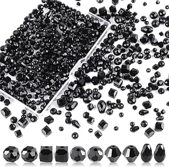 600 Pcs Crystal Glass Beads, Assorted Briolette Crystal Beads, Rondelle Shape Faceted Beads with Container Box, Glass Loose Beads for Crafts Jewelry Making (4/6/8mm, Black)