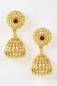 MEENAZ Traditional Temple Jewellery 18k One Gram Gold Ethnic Brass Stylish South Indian Screw Back Studs Round Ruby Jhumkas Set Jhumka Earrings For Women girls Ladies Latest -GOLD JHUMKI-M150