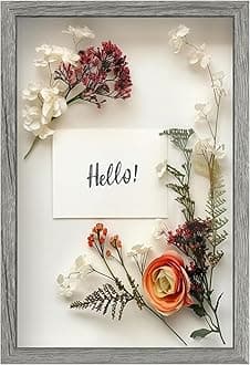 FrameWorks 12" x 18" Grey Wood Shadow Box Frame Soft Felt Backing Tempered Glass and Includes Elegant White Ball Push Pins