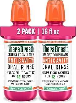 TheraBreath Anticavity Fluoride Oral Rinse Mouthwash, Fights Cavities, Strengthens Enamel and Freshens Breath, Dentist-Formulated, Alcohol-Free, Sparkle Mint Flavor, 16 fl oz, Pack of 2