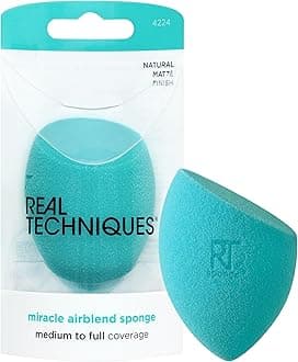 Real Techniques Miracle Airblend Sponge Matte Makeup Blend Sponge Liquid Cream Powder Products Medium to Full Coverage Foundation Sponge Latex Free Foam 1 Piece