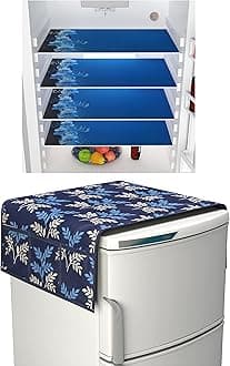 Yellow Weaves Combo of Exclusive Decorative Fridge Top Cover + 4 Fridge Mats (5 Piece Set)