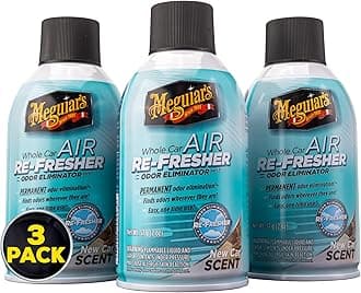 Meguiar's Whole Car Air Refresher, Odor Eliminator Spray Eliminates Strong Vehicle Odors, New Car Scent – Three 2 Oz Spray Bottles