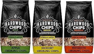 Fire & Flavor Premium All Natural Wood Chip Bundle for Smokers - Wood Chips for Smoking - Smoker Wood Chips - Smoker Accessories Gifts for Men and Women - 3 1.37 Lb Bags - Apple, Mesquite, Hickory