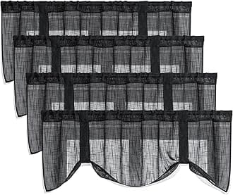 Home Queen Linen Look Tie Up Valance Curtain, Burlap Valences for Home Decoration, Length Adjustable Sheer Drape for Office and Bedroom, 4 Pieces, Black