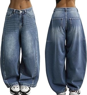 EMMIOL Women Boyfriends Hip Hop 90s Vintage Baggy Jeans Loose Denim Pants Mid-Low Waist Jeans