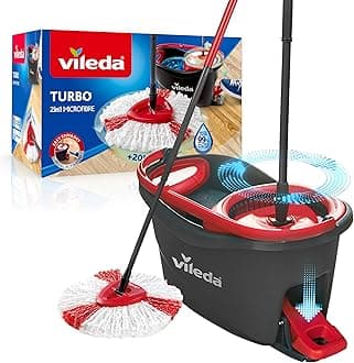 Vileda Turbo 2in1 Spin Mop & Bucket Set with Foot Pedal | Telescopic Handle (Up to 123cm) & 2in1 Microfibre Mop Head | Deep Cleaning, Removes 99% of Dirt with Water | Eco‑Friendly Amazon Packaging