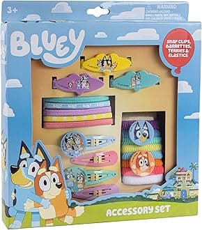 Luv Her Bluey Girls 20 Piece Accessory Set with 3 Barrettes, 4 Snap Hair Clips, 5 Elastics and 8 Terry Ponies- Ages 3+
