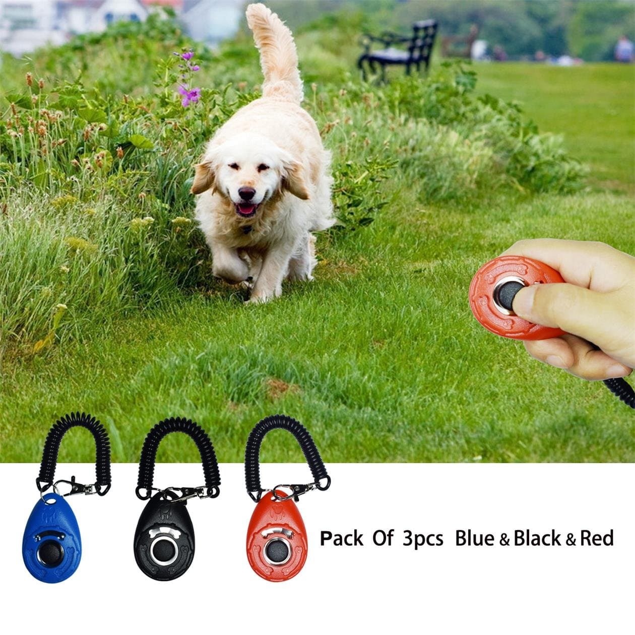 Dog Training Clicker,Pet Training Clicker with Wrist Strap,Black + blue + red
