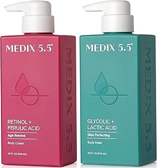 Exfoliating AHA Glycolic Acid Face & Body Wash Cleanser + Retinol Moisturizing Body Cream Lotion Skin Care 2PC Set | Alpha Hydroxy Acid & Lactic Acid Foaming Face Wash, 2-PC