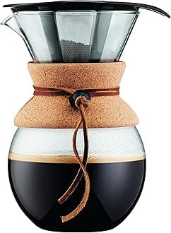 Bodum 34oz Pour Over Coffee Maker, High-Heat Borosilicate Glass with Reusable Stainless Steel Filter and Cork Grip - Made in Portugal