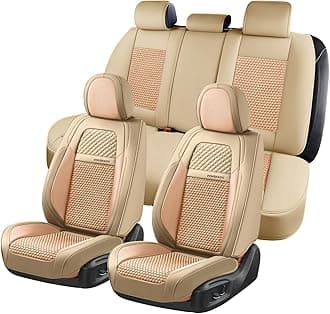 Front and Back Seat Covers Full Set, Super Breathable Faux Leather Car Seat Cushions, Waterproof Auto Interiors Fit for Most Vehicles, Sedans and SUVs, Beige