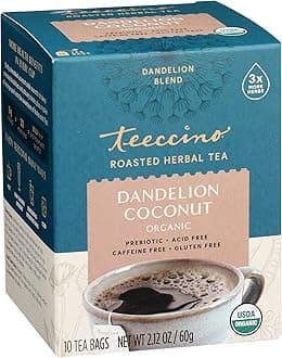Dandelion Coconut Tea - 10 Tea Bags - Caffeine Free, Roasted Herbal Tea with Prebiotics, 3x More Herbs than Regular Tea Bags, Gluten Free