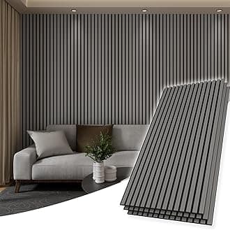 2PCS Wood Wall Panels, 3D Fluted Sound Absorbing Slat Wall Paneling in Silver Sandalwood, Wood Finish Sound Proof for Wall and Ceiling 47.2" x23.7"/ Sheet