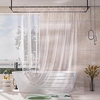 AmazerBath Shower Curtain Liner, 100% EVA Silky Soft Clear Heavy Duty Shower Curtain and Liner 2-in-1, 72x72 Luxury Plastic Weighted Bathroom Shower Liner, 12 Rustproof Grommets & 3 Heavyweight Stones