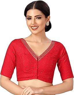 STUDIO ShringaarLadies Long Sleeve Polyester Ready Made Sari Blouse with Mirror