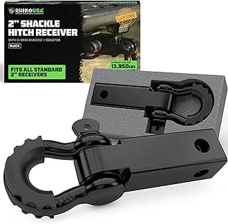 Rhino USA Shackle Hitch Receiver (Fits 2" Receivers) Best Towing Accessories for Trucks, Jeep, Toyota & More - Connect Your Rhino Tow Strap for Vehicle Recovery, Mounts to 2" Receiver Hitches