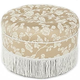 Jennifer Taylor Home Yolanda Collection Traditional Modern Cotton Blend Hand Tufted with Cord and Fringe Round Ottoman, Neutral 24" x 14"