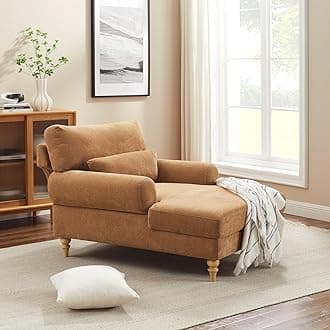 Modern Chaise Lounge Chair with Adjustable Backrest, Upholstered Indoor Leisure Sofa Recliner, Oversized Accent Chair Deep Seat Reading Armchair for Living Room, Bedroom, Office, Light Curry