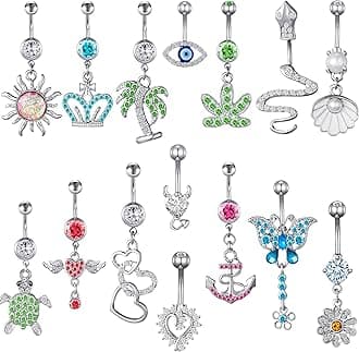 TAMHOO15PCS 14G Stainless Steel Belly Button Rings for Women with AAA Cubic Zirconia