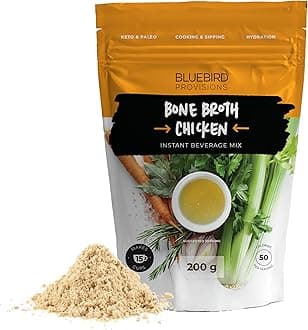 BLUEBIRD PROVISIONS Chicken Bone Broth Powder - Low Sodium Savory Protein Powder - Carnivore Protein Powder with 12 g Protein - Gut Healing and only 130 mg Sodium - Just 2 Ingredients - 7.1 oz