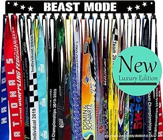 Premium Medal Display Hanger Never Give Up with 20 Hooks,Medal Hanger Display For Wall with 16inchL,race medal display Upgraded Medal Holder display with Simple Design For gymanstics,race,soccer,swim