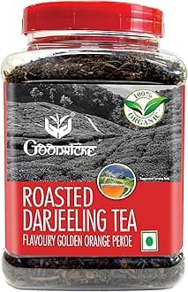 - GOODRICKE Roasted Organic Darjeeling Tea Jar – 250 g | Flavoury Golden Orange Pekoe | 100% Pure & Natural Darjeeling | Premium Loose Leaf Black | Rich Aroma & Long-Lasting Aftertaste