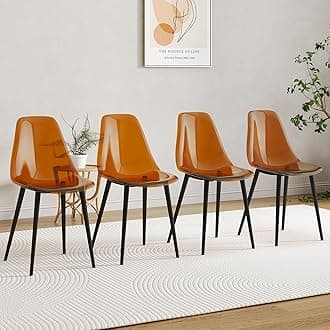 BaysitoneClear Dining Chairs Set of 4, Modern Kitchen Chairs with Transparent Seat, Dark Brown Acrylic Accent Side Chairs with Plating Metal Legs for Dining Room, Kitchen, Living Room with Black